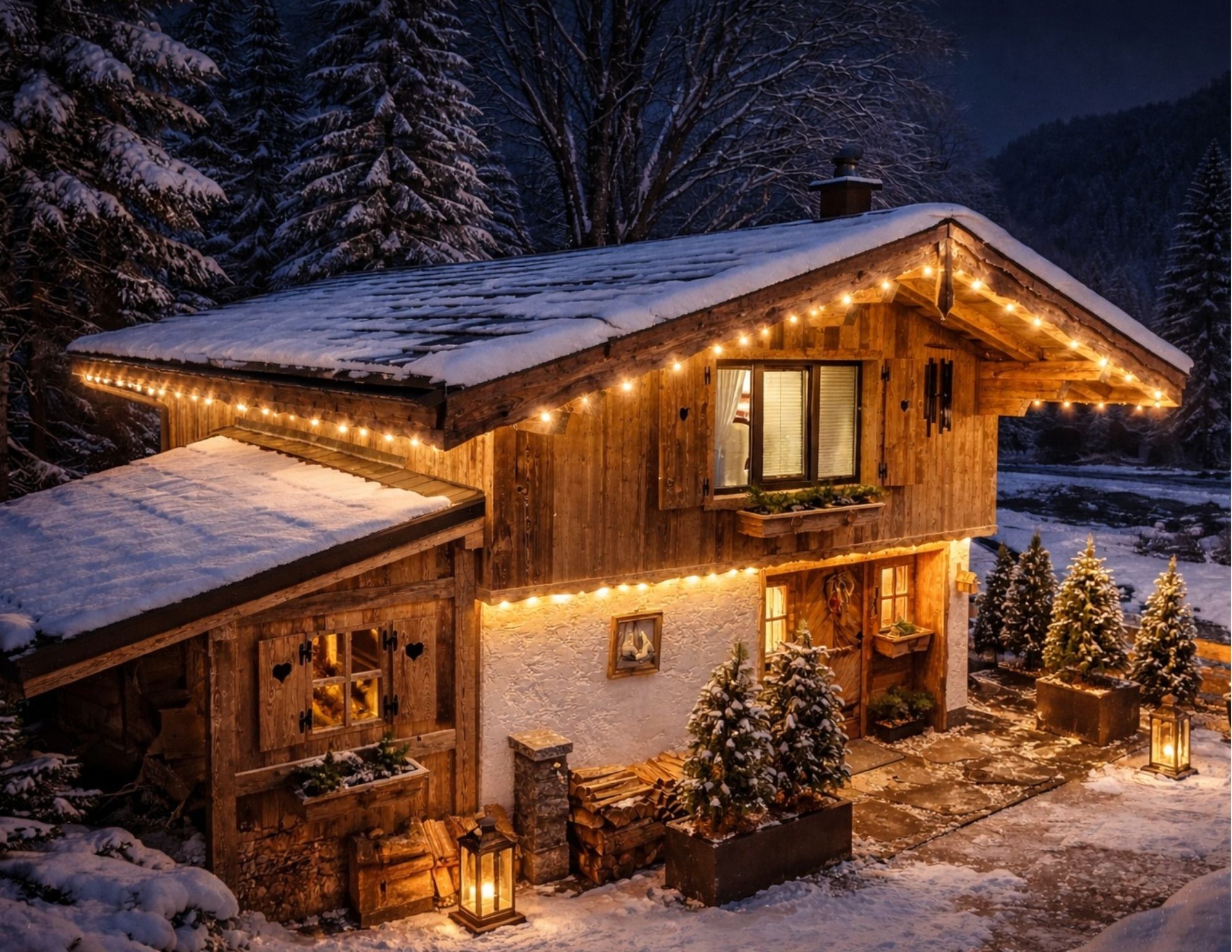 Ein warmes Chalet mit mehr Ruhe, Holz, Schnee und eigener Auszeit.