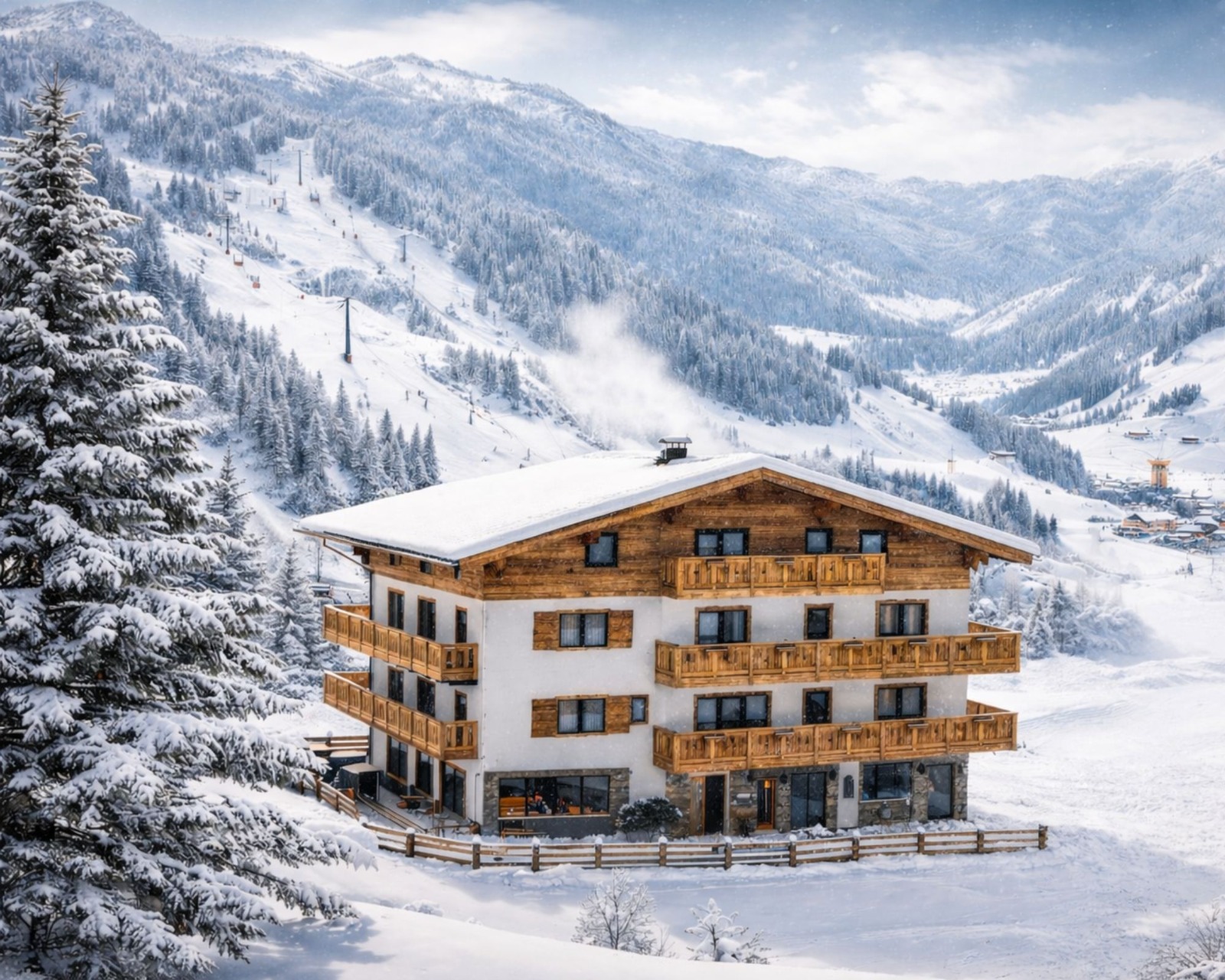 Skitage im Pinzgau – warme Pension, verschneite Berge, direkt an der Panoramabahn.